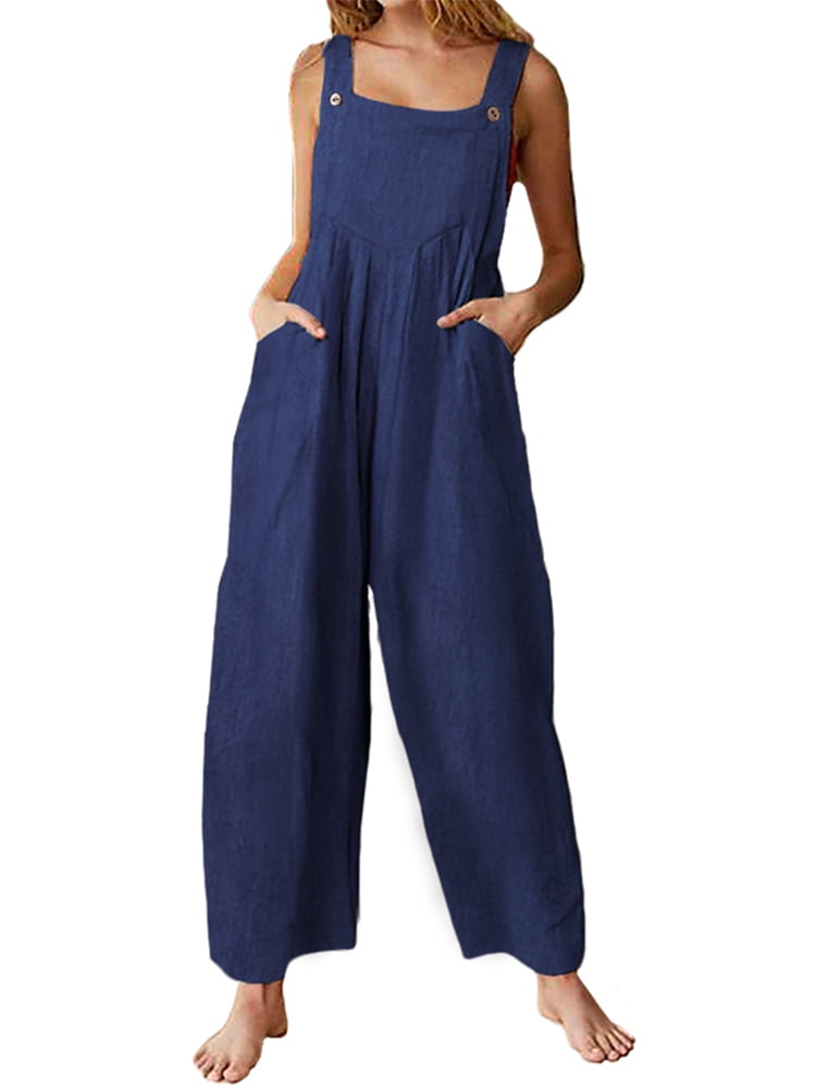 strappy denim jumpsuit