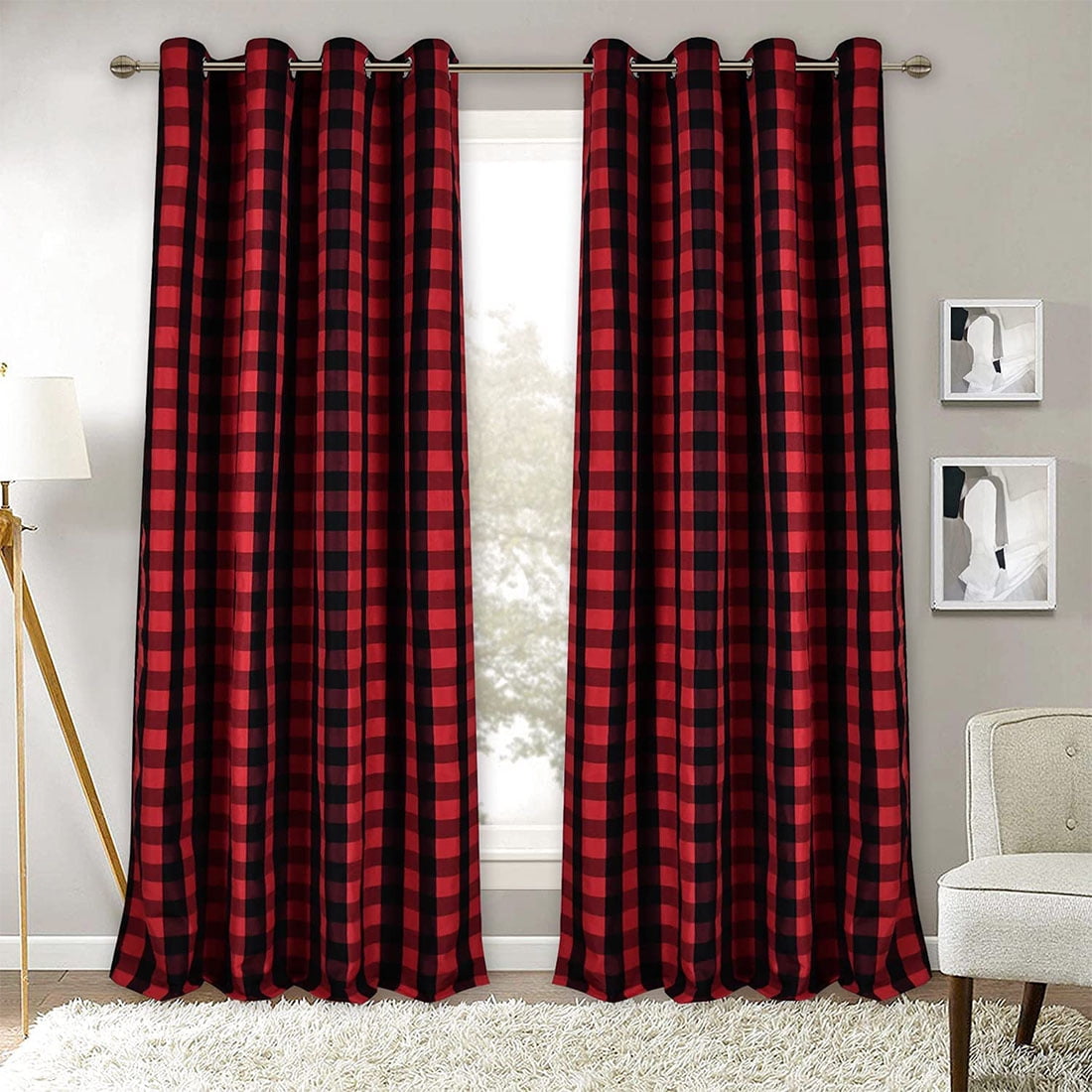 Red and Black Buffalo Plaid Blackout Curtains