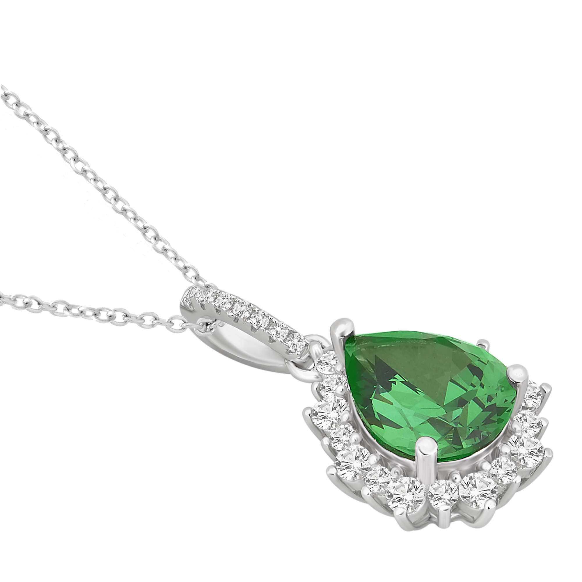 Arista 4 1/2 Carat T.W. Created Green Emerald and White Sapphire Women's Fashion Pendant in Sterling Silver, 18"