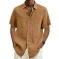 thumbnail image 5 of Lishi Blouse d'Été Ample en Coton et Lin pour Hommes, Manches Courtes, Col Rabattu, Fermeture à Boutons, Hauts Surdimensionnés (P-5TG), 5 of 5