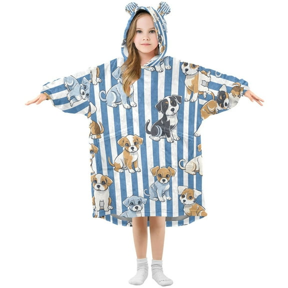 joogoo Wearable Blanket Hoodie for Cartoon Puppy Dog Stripes Oversized Sherpa Hooded 3-14 YR M