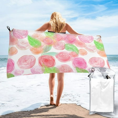 YFYANG Adult Microfiber Quick Dry Bath Towels Rose Watercolor Painting Beach Towel Home Camping Travel Essentials 31.5 x 63