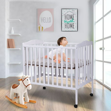Baby Side Crib Wooden Toddler Bed Day Bed Full Bed Convertible w/ Mattress Nursery Furniture