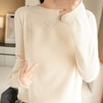 thumbnail image 2 of QTBIUQ Sweater Ladies Casual Solid Color Long Sleeved Round Neck Knitted Sweater Top Beige, 2 of 4