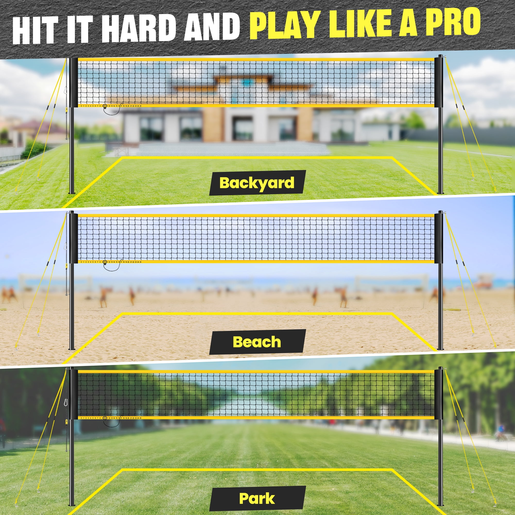CureCalor Volleyball Net Set, 3 Heights Adjustable for Beach Backyard, PU Volleyball with Carrying Bag and Pump