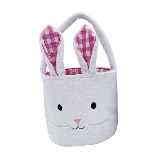 Bolsa de regalo de canasta de Pascua con orejas de conejo portátiles adorables canasta de almacenamiento regalos juguetes para niños para niños niños Rosa