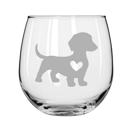 Wine Glass for Red or White Wine Cute Dachshund With Heart (16 oz Stemless)
