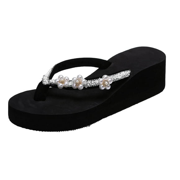 Pisexur Womens EVA Flip Flop Slip on Platform Sandals with Petal Platform T-Strap Jewel Beach Shoes Casual Comfortable High Wedge Flip Flops