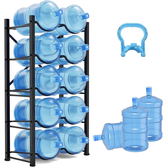 5 Gallon Water Jug Holder, 5 Tier Water Bottle Organizer for 10 Bottles, Water Bottle Storage Rack for Home Kitchen, Office