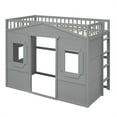 thumbnail image 3 of Triple Tree Twin Size House Loft Bed with Built In Ladder and Safety Guardrail, Gray, 3 of 7