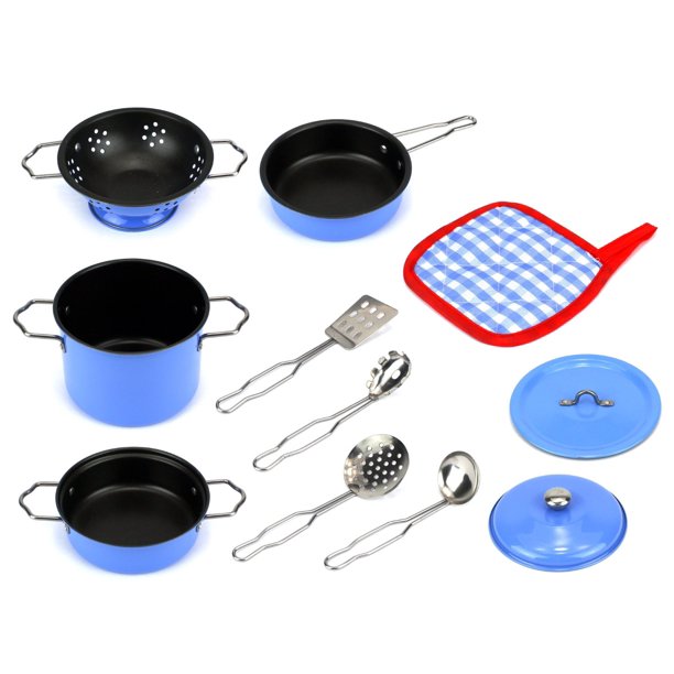 Little Chef Combo Complete 11 Pcs. Metal Children's Kid's Toy Kitchenware Playset w/ 2 Pots, Pan