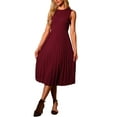 thumbnail image 2 of INSPIRE CHIC Women's Sleeveless Pleated Ruffle Hem Crew Neck Tank Knitted Elegant Midi Dress XS Dark Red, 2 of 6