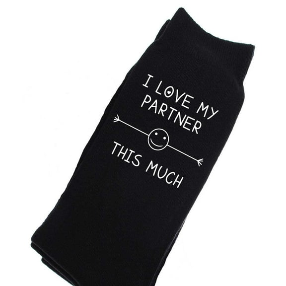 Mens I Love My Partner This Much Black Calf Socks Valentines Day Partner Birthday Christmas Present