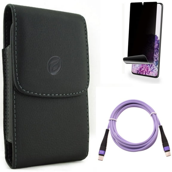 Purple 6ft PD Cable w Privacy Screen Protector w Case Belt Clip for Samsung Galaxy S20 Plus - Type-C to USB-C Long Charger Cord Power, TPU Film [NOT GLASS] [Fingerprint Works] fits Galaxy S20 Plus