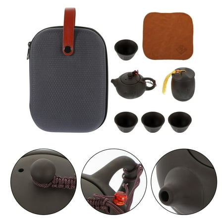 KONTONTY Chinese Purple Clay Travel Tea Set with Teapot Teacups and Tea Canister for Home Assorted Color