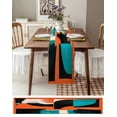 thumbnail image 3 of Burnt Orange Black Teal Table Runner 120 Inches, Color Block Abstract Geometric Bed Runner Dresser Scarves Tabletop for Indoor Outdoor Parties/Ceremony/Banquet, 13"x 120", 3 of 8