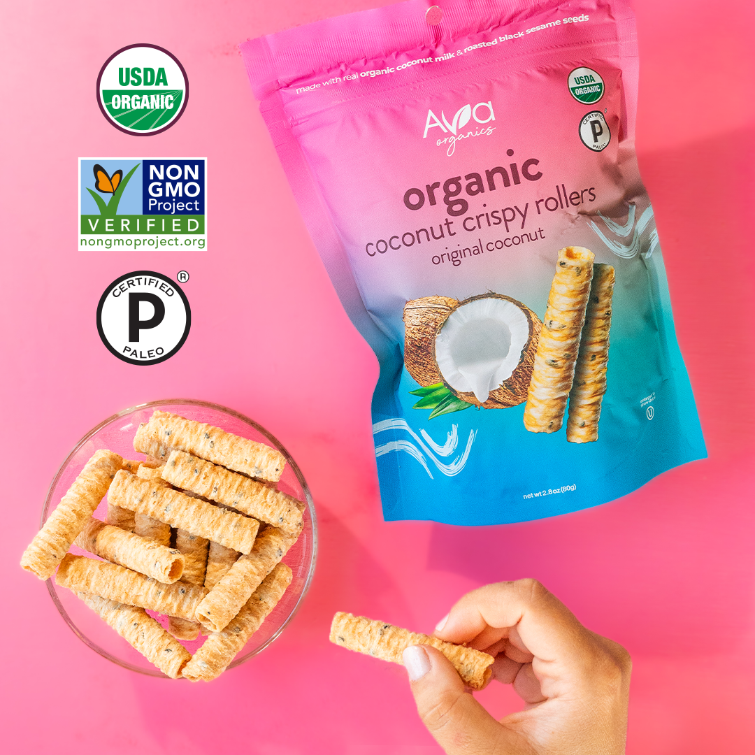 Ava Organics Coconut Crispy Rollers Original Coconut (Pack of 8, 2.8 oz)