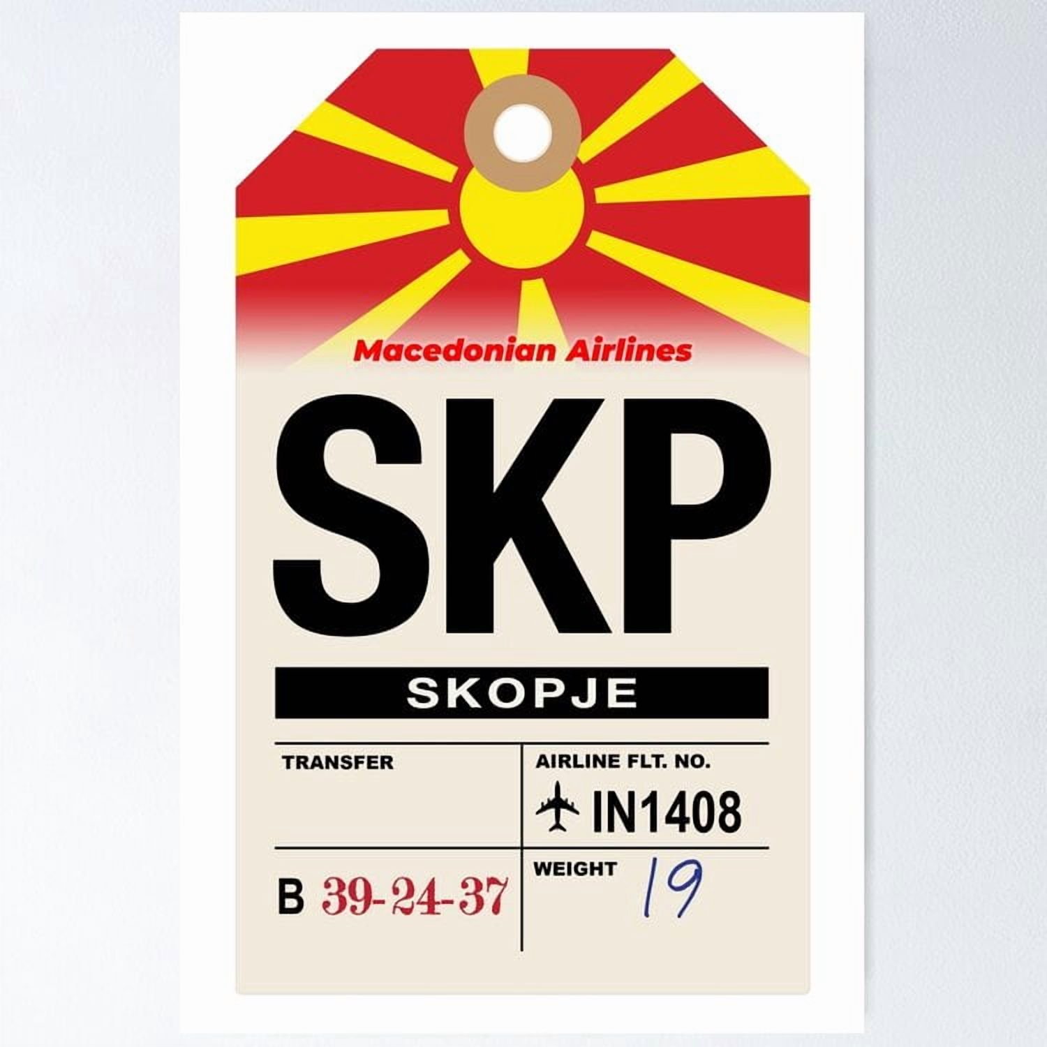 Poster Skopje (Skp) North Macedonia Airline Luggage Tag Vintage Wall Arttrendy Retro Print Positive Quote Poster Room Decor Wall Art, Poster Only
