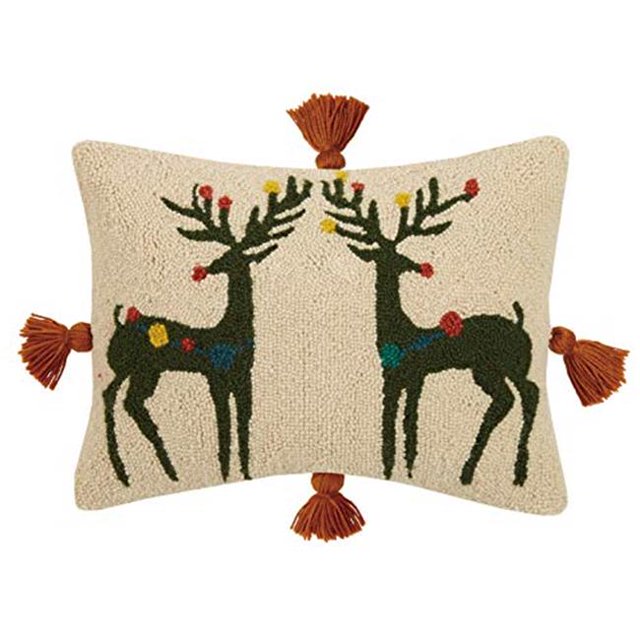 Peking Handicraft 31JBL25C18OB 18 in. Rudy RudyTassels Hook Pillow, Green & White