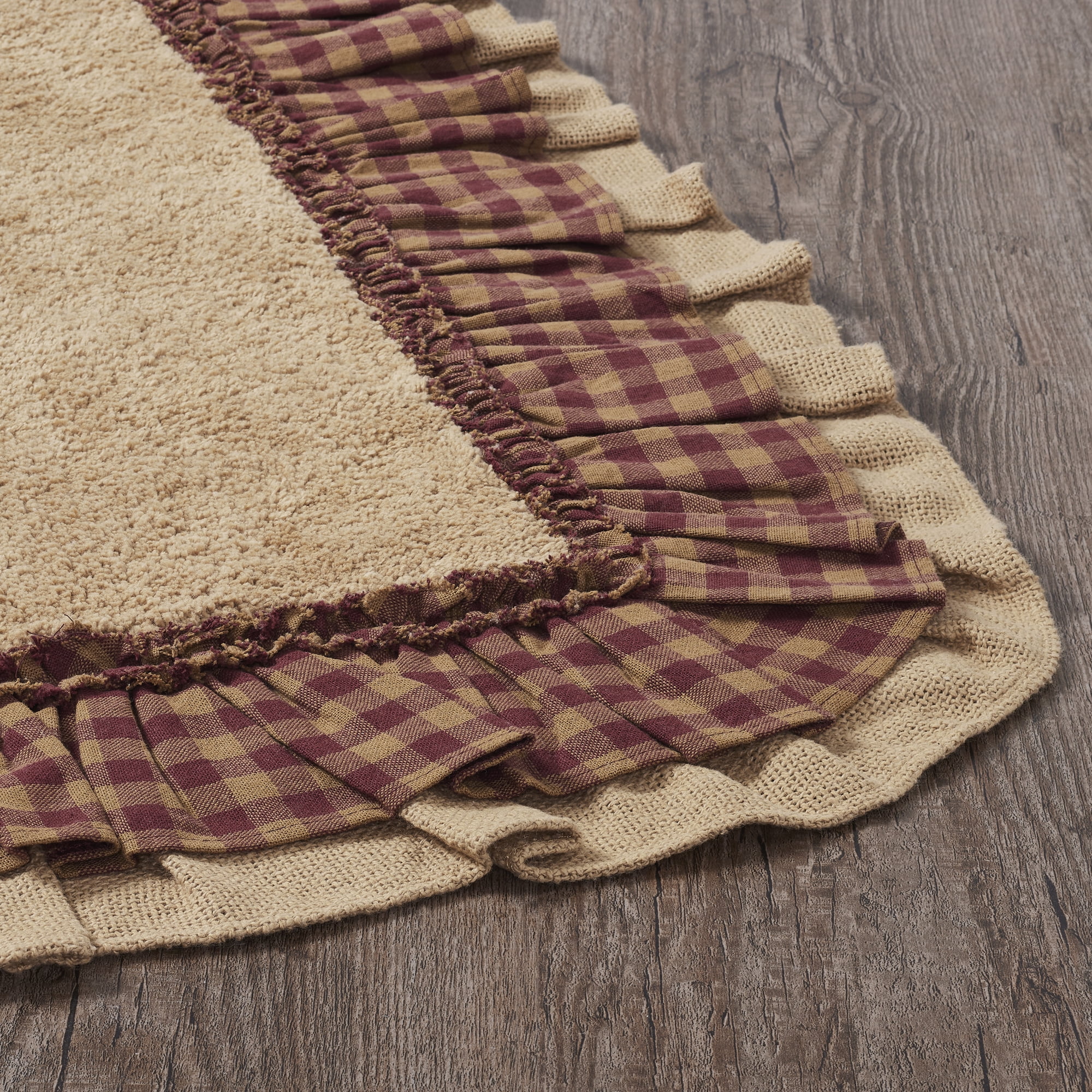 VHC Brands Burlap Check Bath Mat, Natural and Burgundy, 27x48