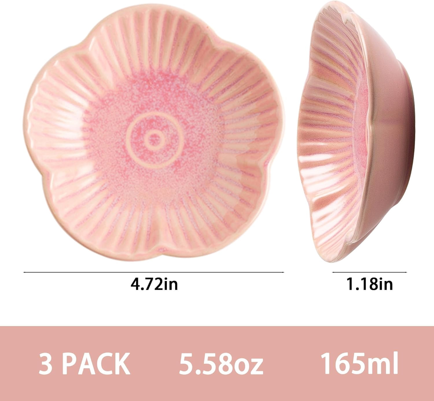 Cat Food Bowls, Ceramic Pet Plates, Cat Dish for Food, Water and Snack, 4.72 Inch, Indoor and Outdoor Use, Kitten Puppy and Small Animals Bowls Set of 3 (Pink)