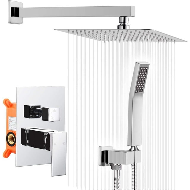 Sistema de Ducha - Dos funciones Grifos regaderas para baño Set, Cabezal de Ducha de Lluvia de Alta Presión Cuadrada de 10 Pulgadas y Rociador Ducha de mano, Incluida Válvula Empotrada Kit.