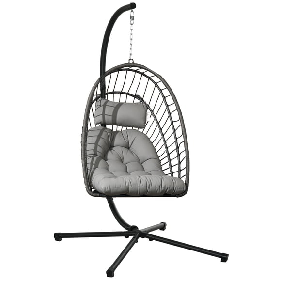 Outsunny Hanging Egg Chair with Stand, Foldable Wicker Rattan Swing Chair