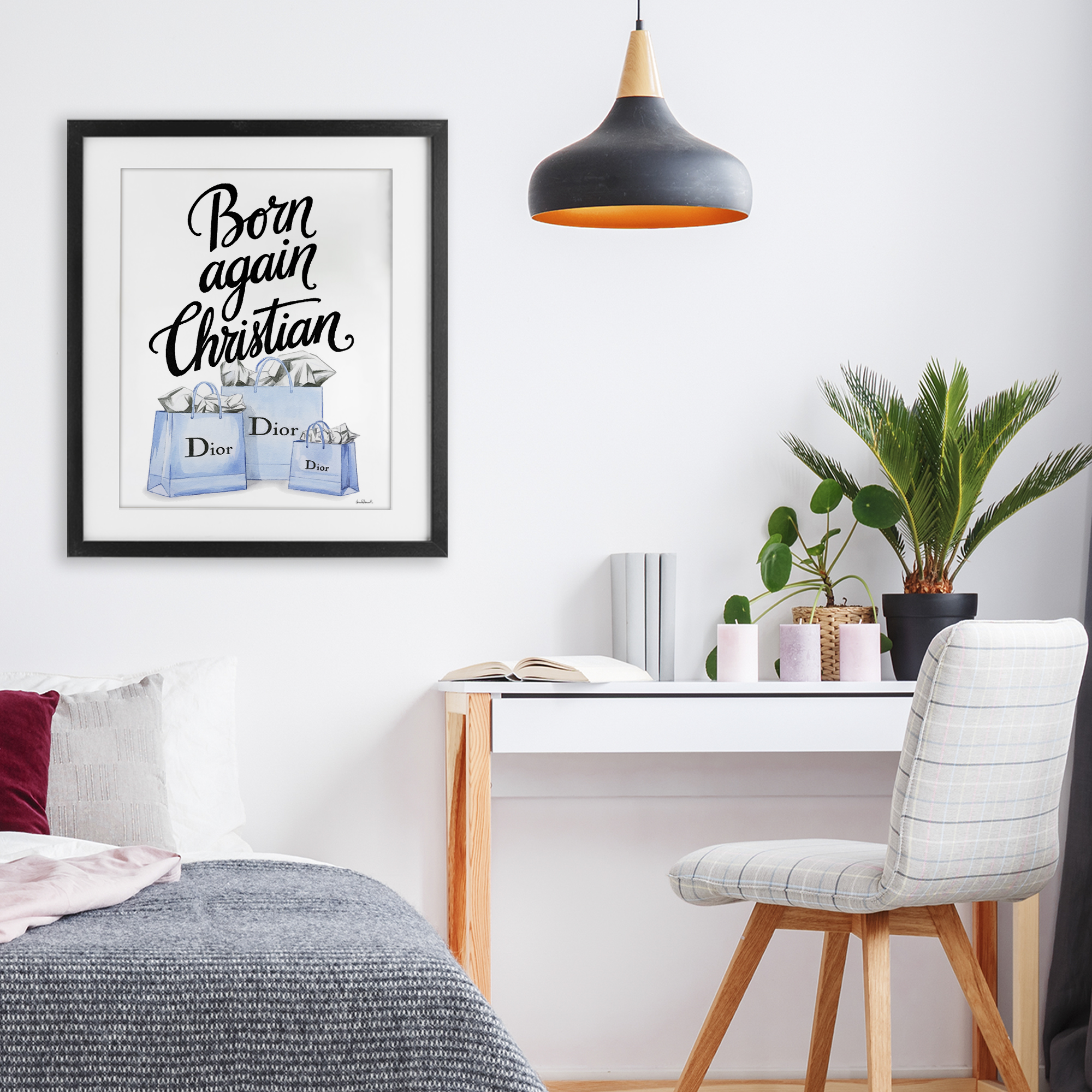 Glam Bags Born Again Christian Black Framed Print Under Glass, design by Amanda Greenwood