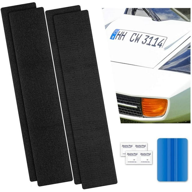 Velcro License Plate Holder Set Frameless Self-Adhesive 2 Pieces - License Plate Holder For Every Car - Extremely Strong And Weatherproof Adhesive And Velcro License Plate Holder