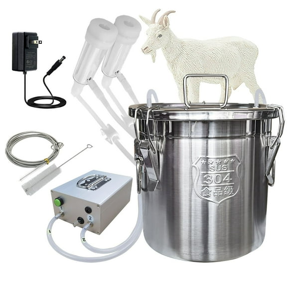 Hantop 6L Goat Milking Machine, Portable Plug-in Pulsating Vacuum Pump, Food Grade 304 Stainless Steel Milk Bucket with Auto Stop Check Valve and Teats Cups Goat Milker Machine (Classic Model)