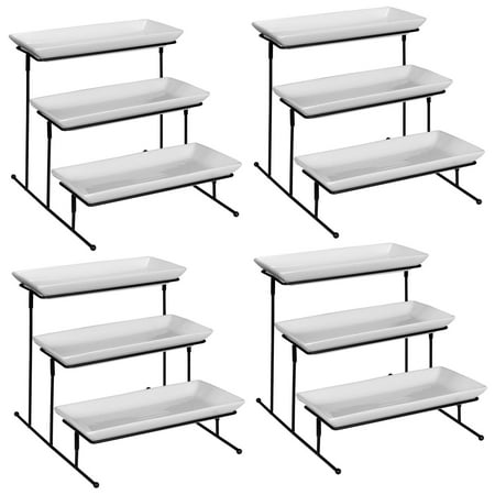 3 Tier Plate Rack (Zeny 4 PACK 3 Tier Serving Stand Plate- Sturdier Food Server Display Rack with Rectangular Porcelain Platters/Trays for)