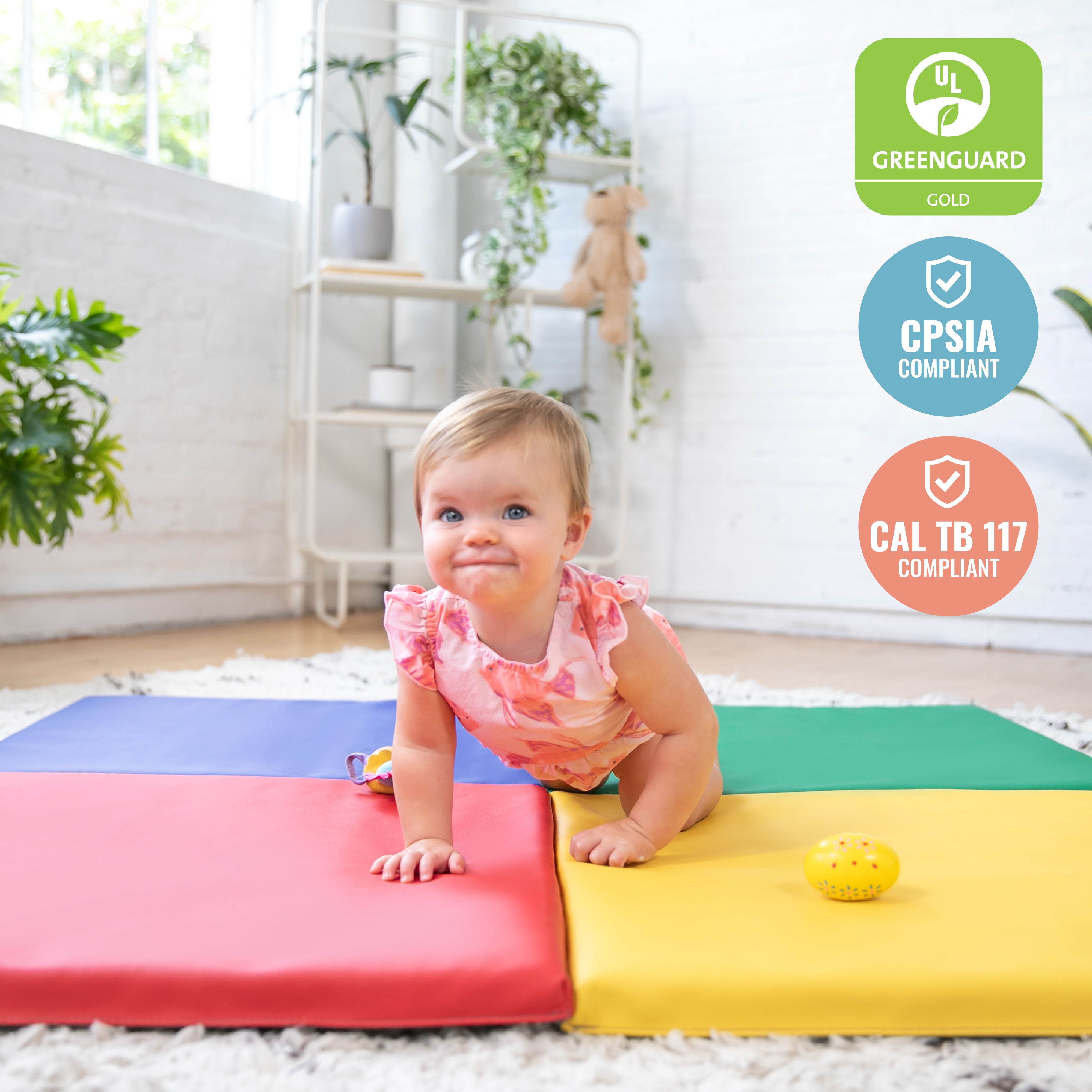 ECR4Kids SoftZone Quad Fold-N-Go Activity Play Mat, 48in Square, Baby Essentials, Assorted