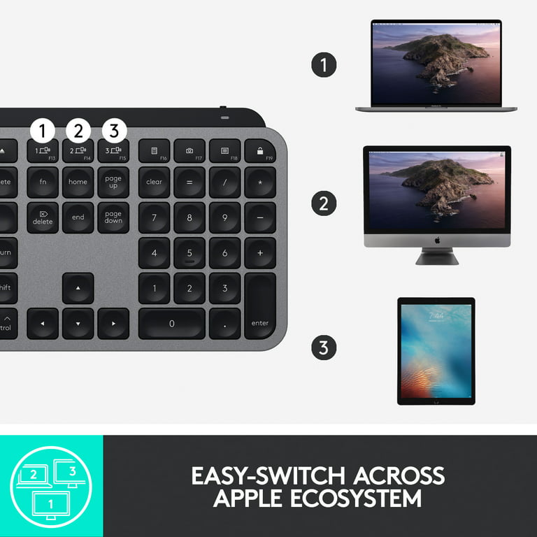 Logitech MX Keys Advanced Wireless Illuminated Keyboard, 10m Range, USB-C  for Windows, Mac, Android, Rechargeable, US International Layout, Graphite