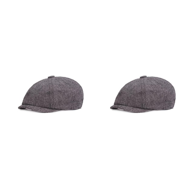 Thinsony Polyester Men Flat Cap Portable Reusable Stylish Solid Color Adjustable Breathable Gentleman Hat Berets Clothing Gift Light Grey 2Set