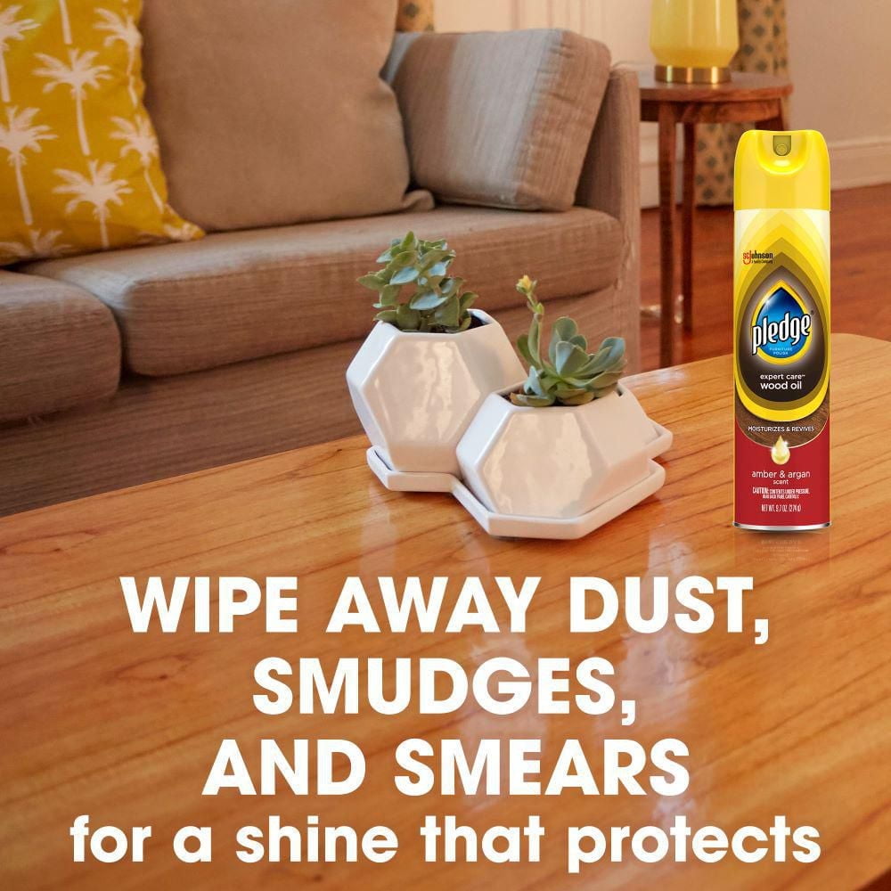 Pledge® Furniture Polish Spray, Moisturizing Oil for Wood, Amber and Argan Scent 275g, 275g