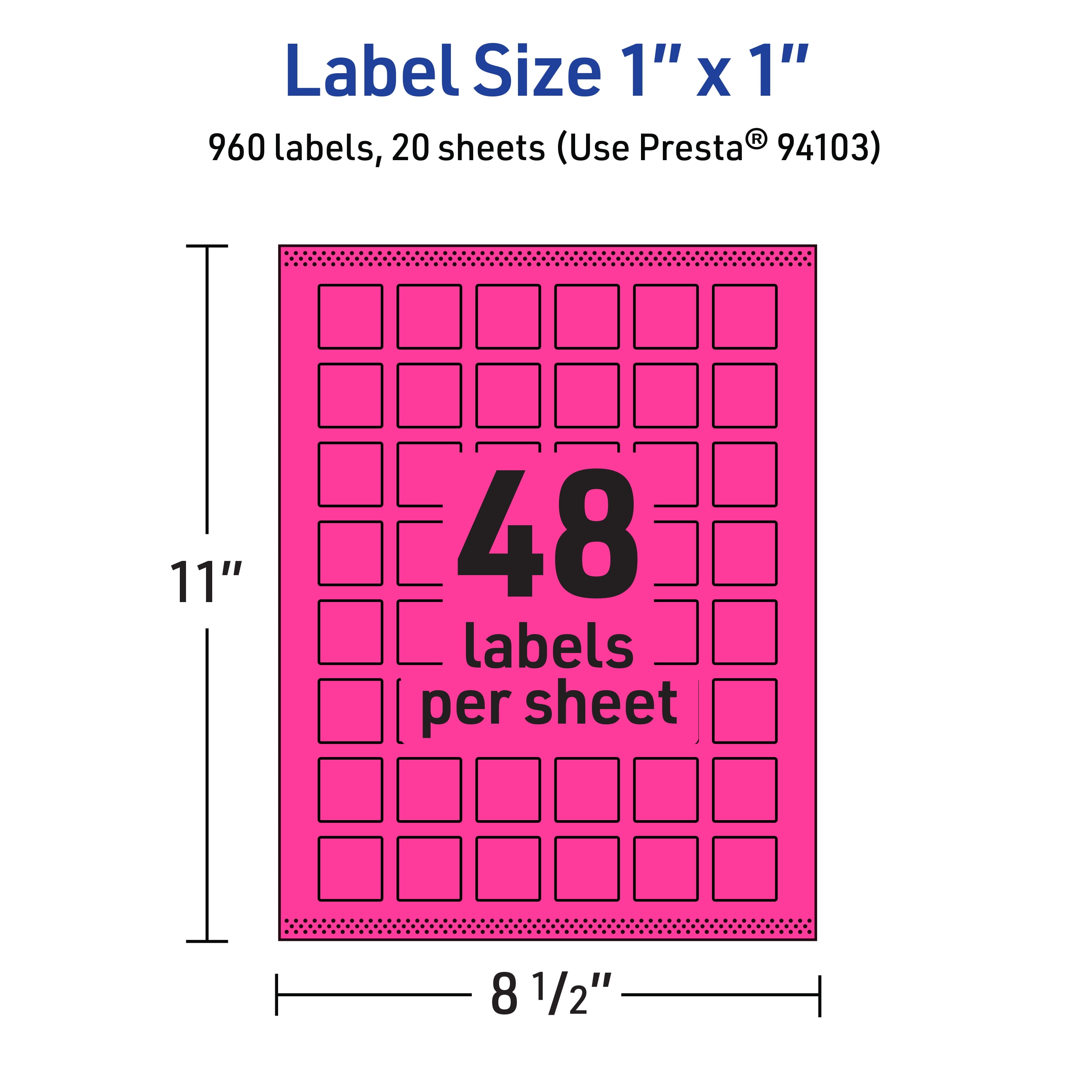 Avery Printable Square Labels, Neon Magenta, 1" x 1", 960ct