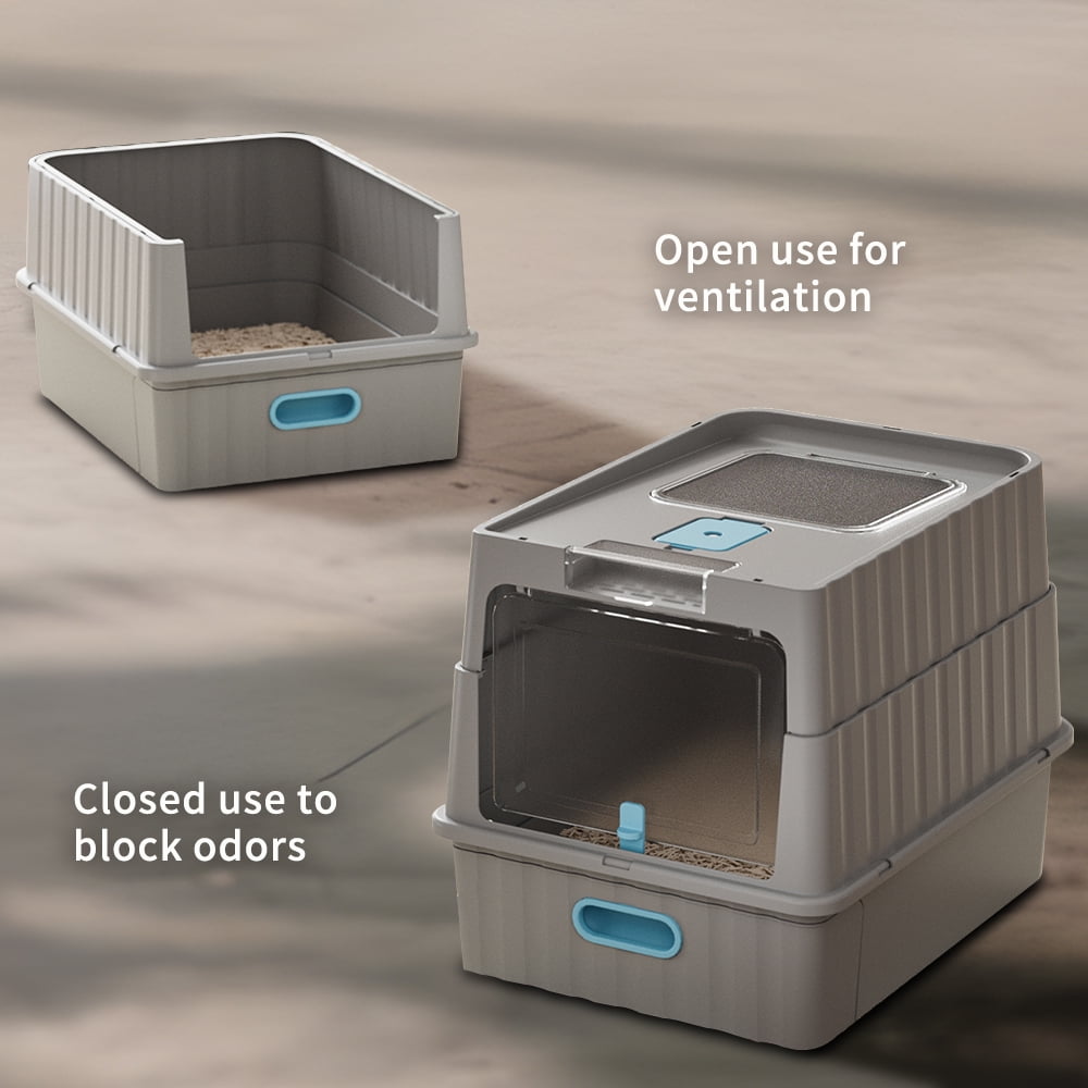 Cat Litter Box, Drawer-Style Enclosed Large Odor-Control Kitty Toilet with Pull-Out Tray, for Kittens, Big Cats & Multi-Cat Homes, Gray