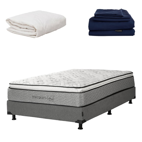 Colchón Queen Size Vail + Box + Protector de Colchón + Sábanas Softy