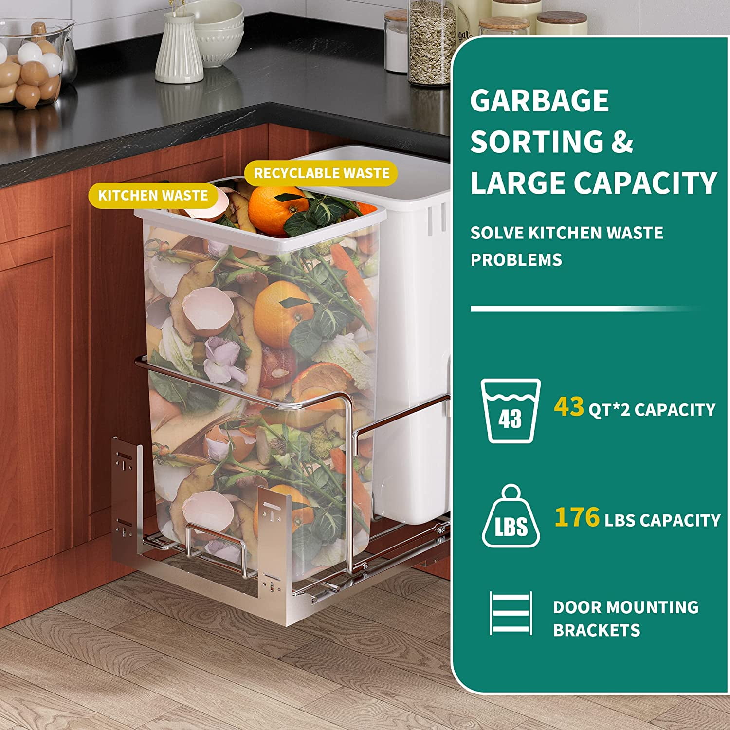 Kitchen Trash Can Waste Bin Pull out Dustbin Kitchen Garbage Bins - China  Kitchen Trash Can and Pull out Dustbin price