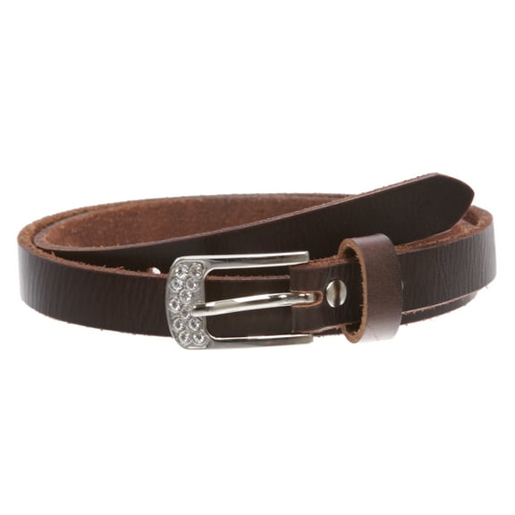 Womens 3/4" (19mm) Skinny Rhinestone Vintage Cowhide Leather Dress Casual Belt