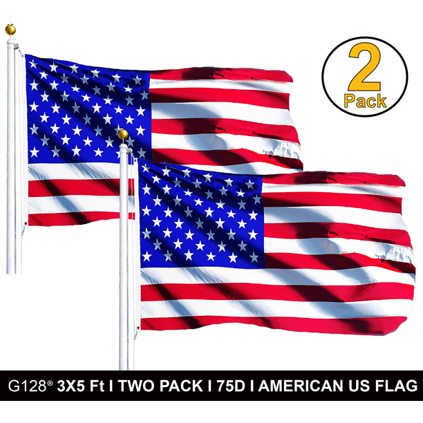 G128 TWO PACK of New 3'x5' American USA Flag Brass Grommets Walmart
