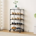 thumbnail image 2 of 5-Tier Small Shoe Rack with Wheels, Slide-Out Metal Shoe Racks Storage, Anti-Rust Coating, Stackable Design - 16.9W for Entryway, Kitchen, Living Room & Office - Black, 2 of 4