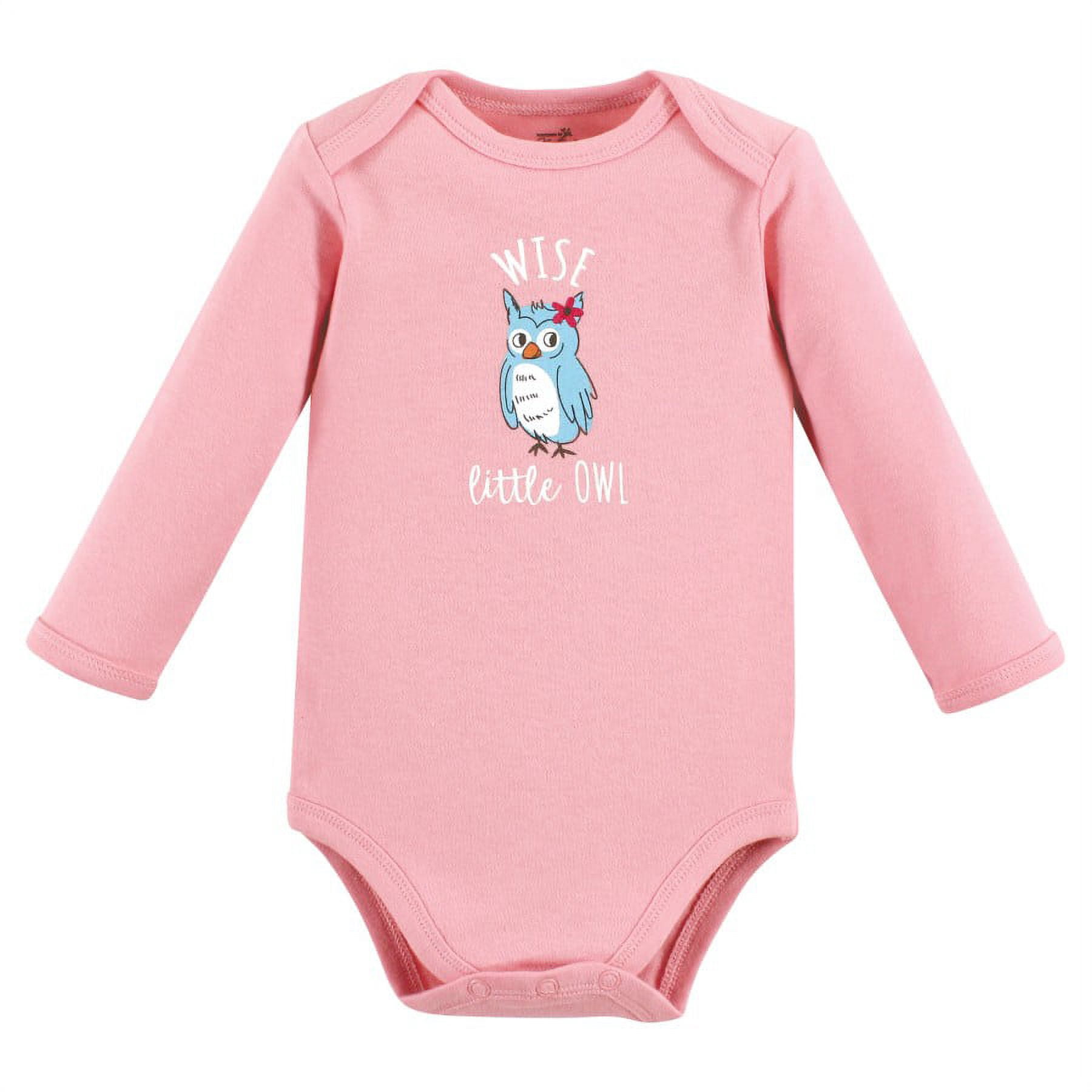 Touched by Nature Infant Girl Organic Cotton Long-Sleeve Bodysuits, Girl Woodland Alphabet 5-Pack, 0-3 Months