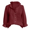 thumbnail image 5 of Endives Women's Button Down Shirt Floral Collar Embroidery Blouse Ruffled V Neck Long Puff Sleeve Casual Womens Tops Spring Outfit Summer Red, 5 of 5