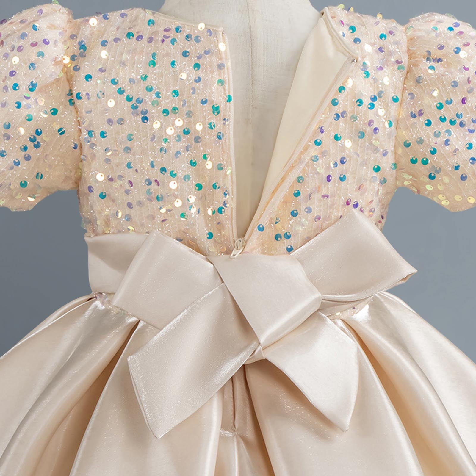 Girls Prom Dresses Formal A-Line Size 2-10 Toddlers Kids Elegant Sequins Short Sleeve Bowknot High Waisted Solid Performance Party Dress