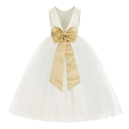 

Ivory V-Back Satin Flower Girl Dresses for Wedding Toddlers 219T