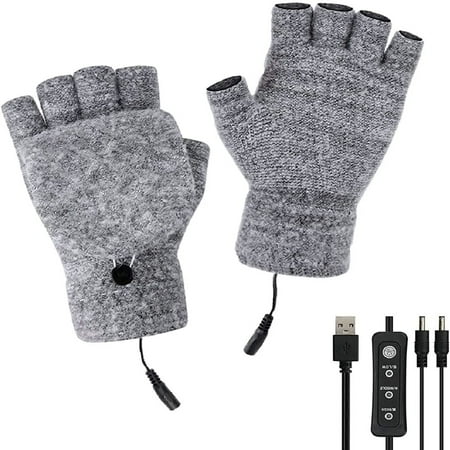 

USB Heated Gloves for Women & Men Adjustable Temperature Single-Sided Heating Full & Half Hand Warming Knitting Gloves by MUTOCAR (Grey)
