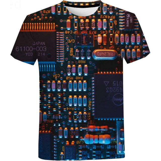 "Camisetas Manga Corta Hombre Baratas Camiseta De Hip Hop con Chip Electrónico para Hombre Y Mujer, Camiseta De Gran Tamaño con Estampado De Máquina 3D, Camisetas De Manga Corta De Estilo Harajuku Par" Xishao ropa