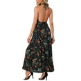 thumbnail image 3 of INSPIRE CHIC Halter Neck Boho Dress for Women's Sleeveless Elastic Waist Floral Maxi Dresses Summer Sundress Black XS, 3 of 5