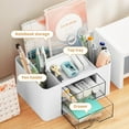 thumbnail image 3 of Marbrasse Pen Organizer with 2 Drawer, Multi-Functional Pencil Holder for Desk, Desk Organizers and Accessories with 5 Compartments + Drawer for Office Art Supplies (White), 3 of 7